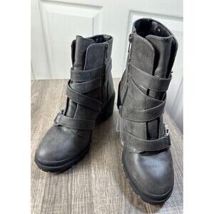 Jellypop  Ankle Boot Women's 8 Medium Gray Faux Leather Y2K Biker Rock Goth Punk